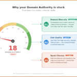 DA score gauge at 18 with three levers for increasing Domain Authority