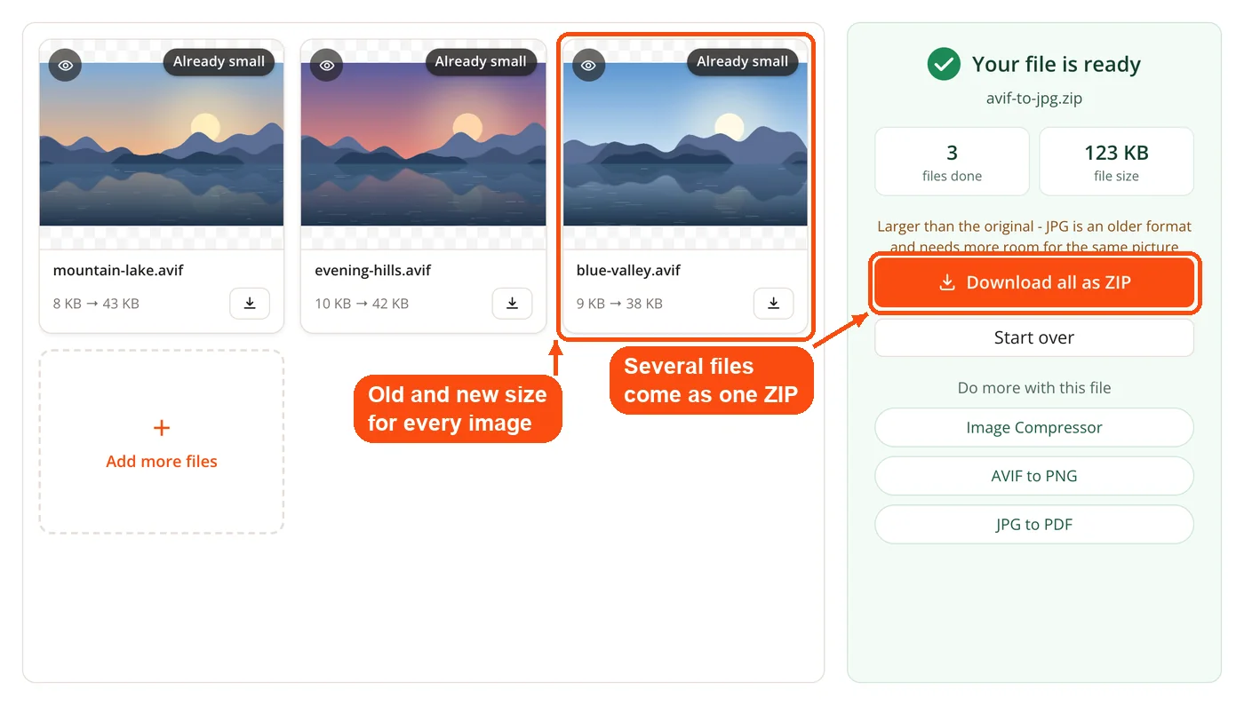 Result with new sizes and ZIP download