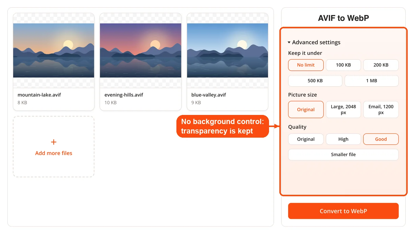 No background option, transparency kept