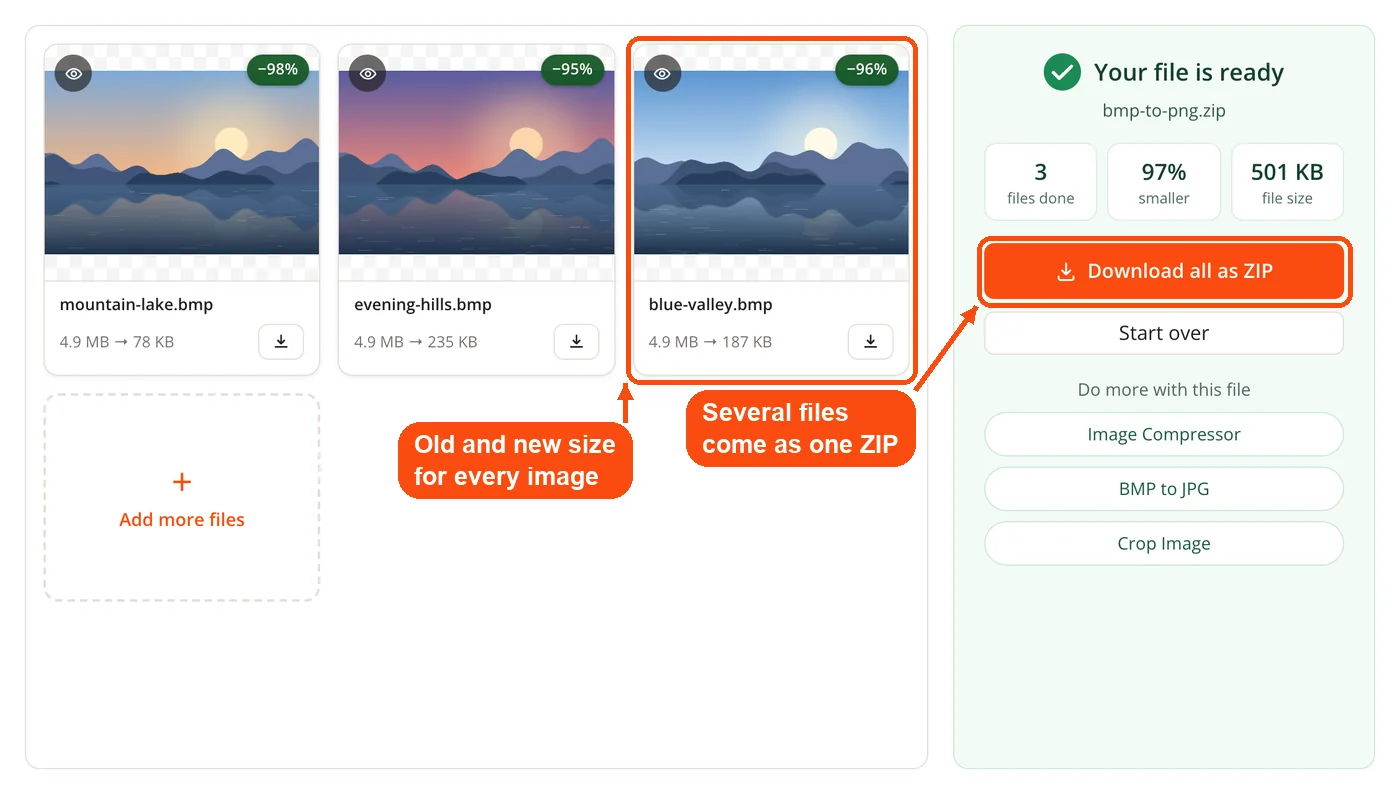 Result with new sizes and ZIP download