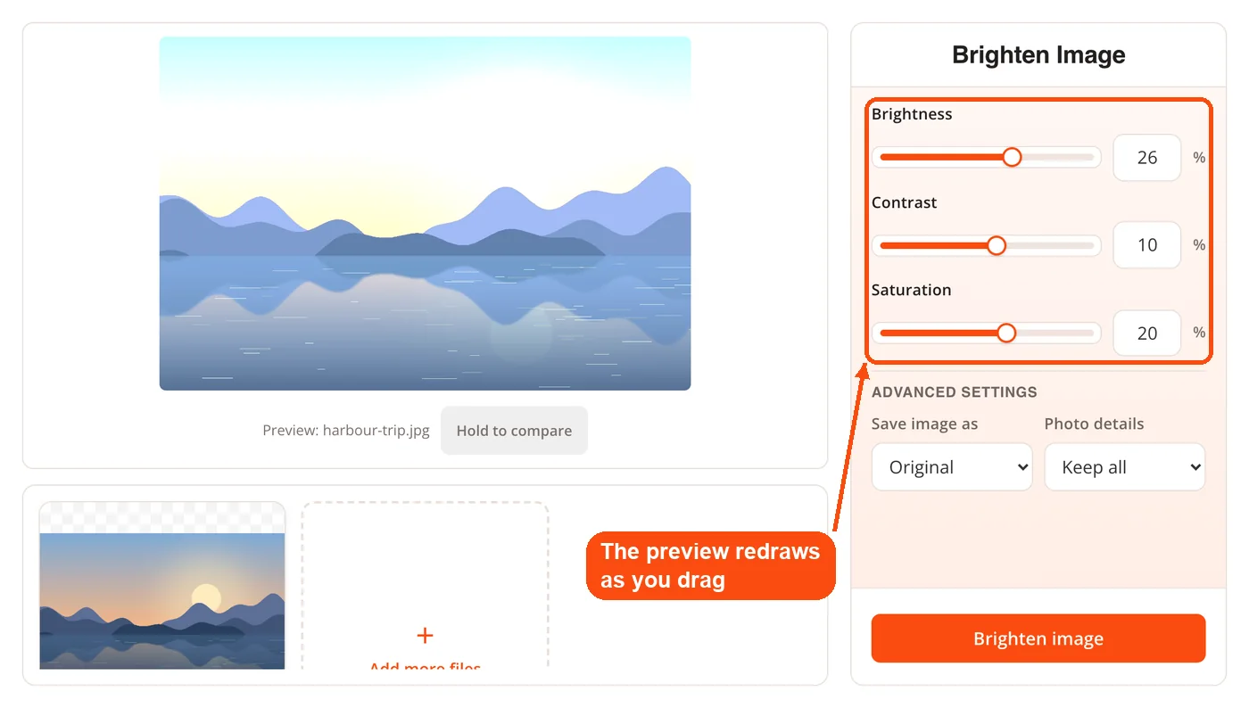 Brightness, contrast and saturation sliders
