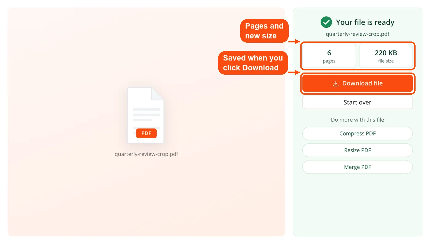 Result with file name, pages and size