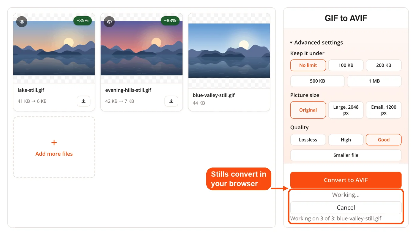 Still GIFs converting in the browser