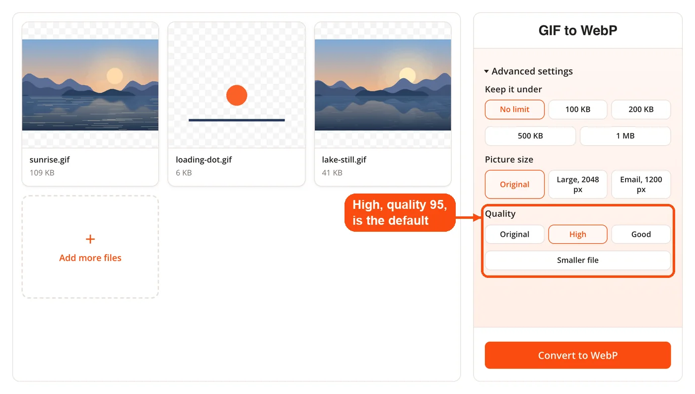 Quality presets for the WebP encoder