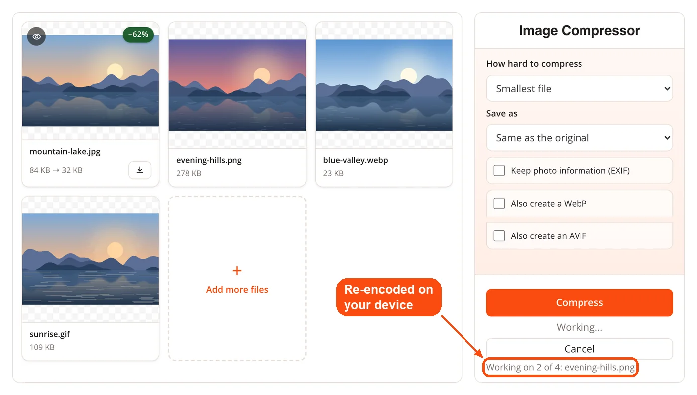 Images re-encoded on your device