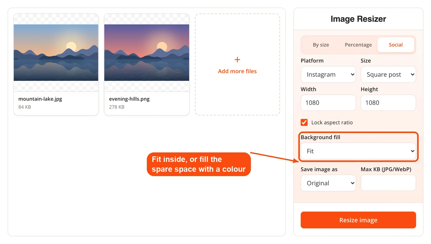Background fill options for a social size