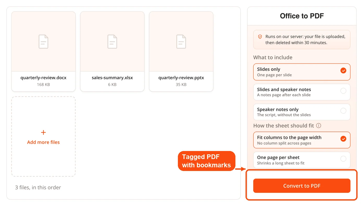 Convert to PDF button