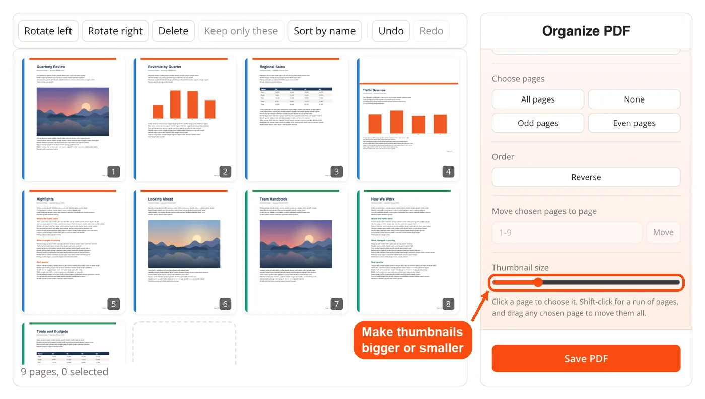 Thumbnail size slider