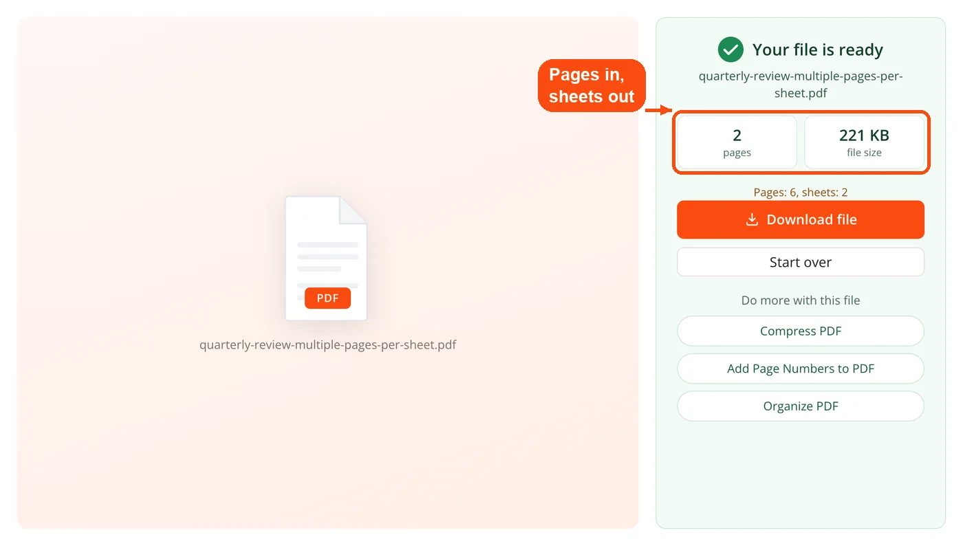 Result with pages in and sheets out