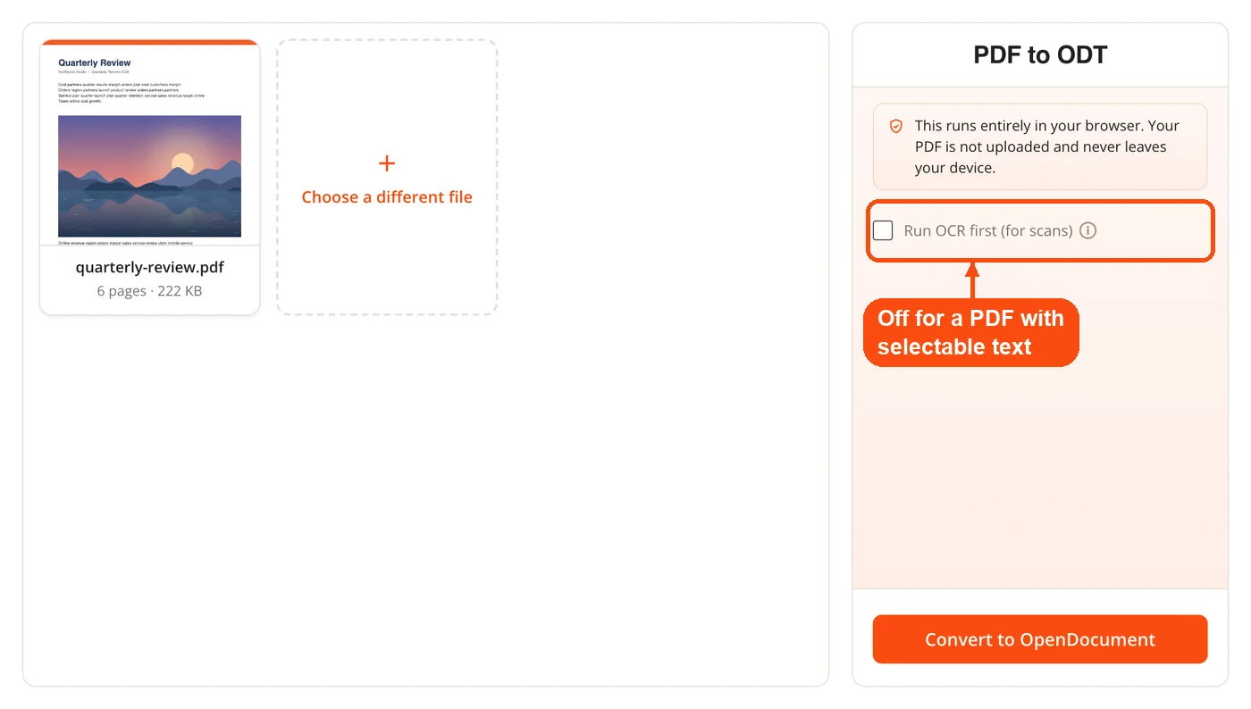 OCR option for scanned pages