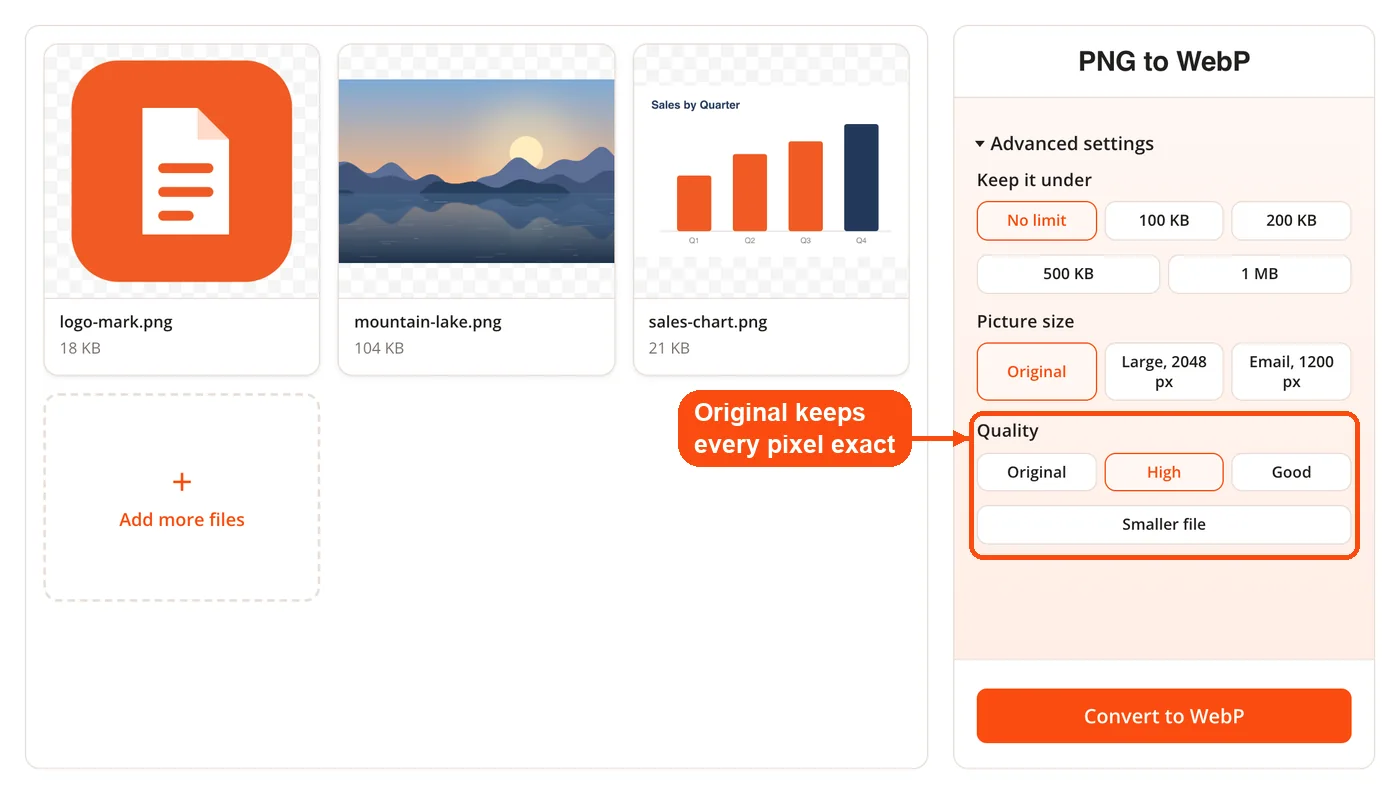 Quality presets for the WebP file