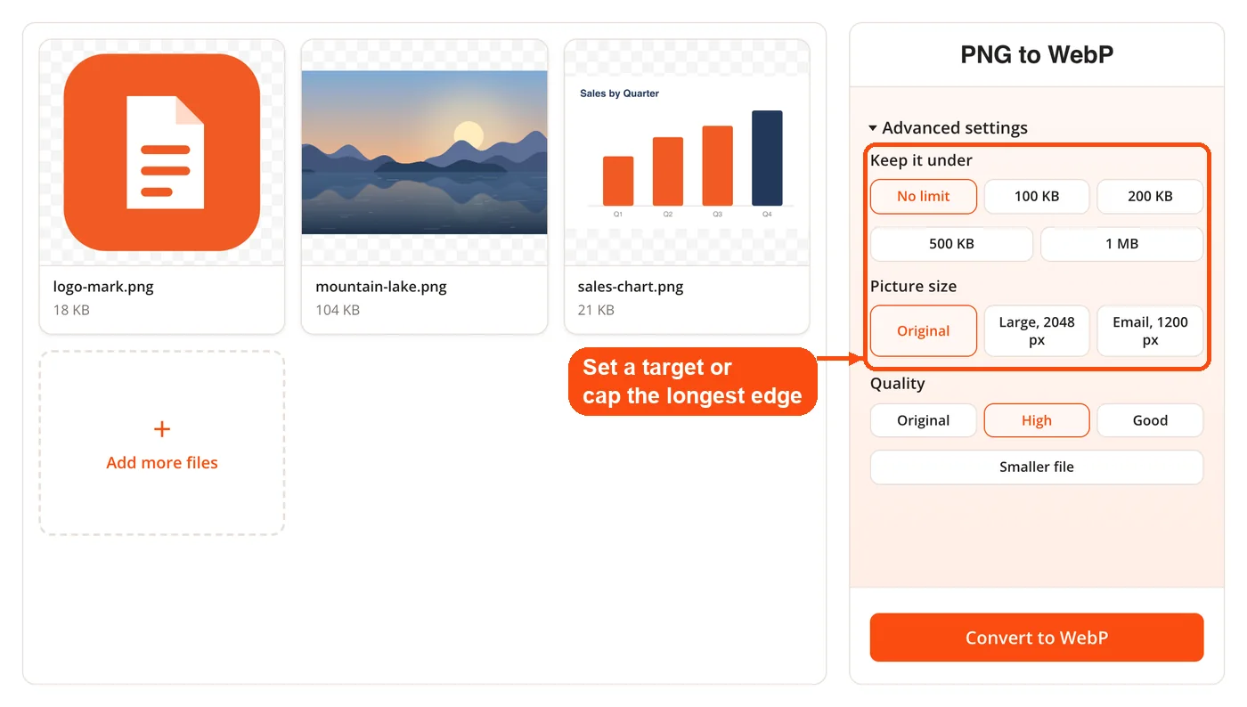 Size limit and picture size options