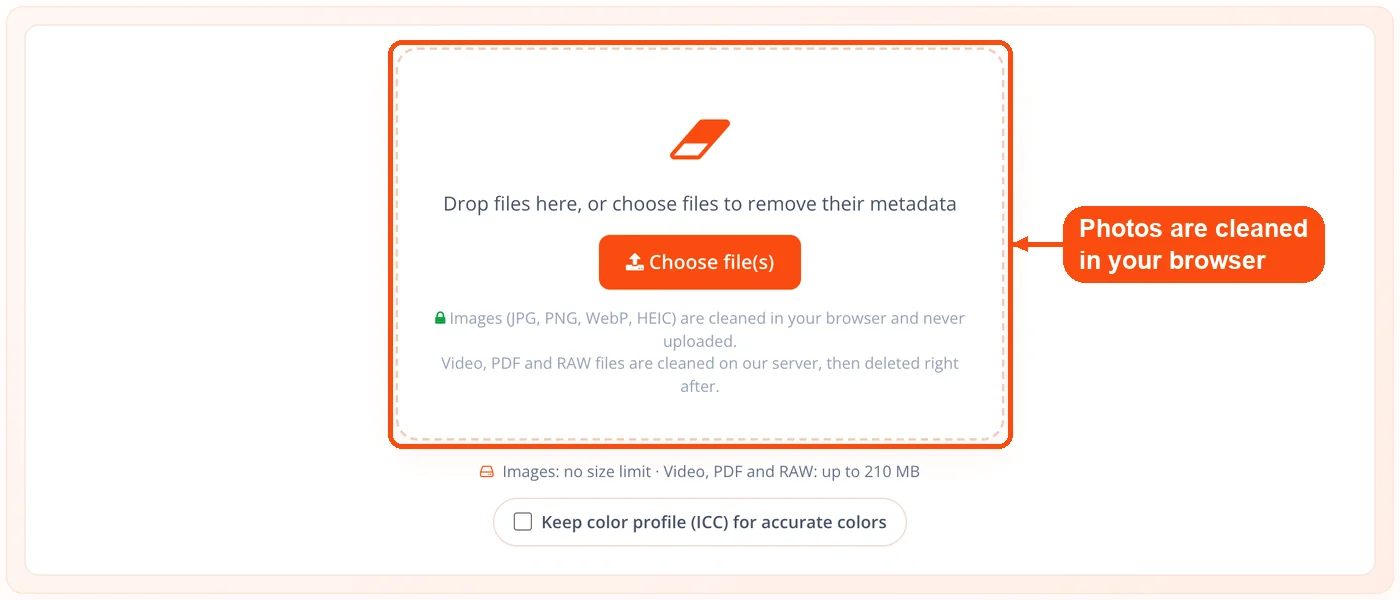 Drop area for the photos to clean