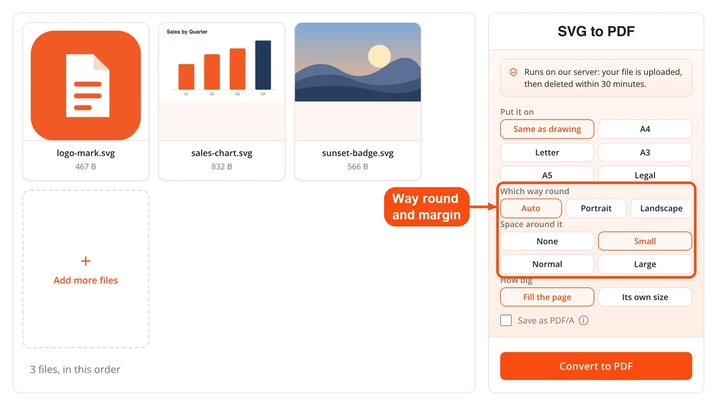Orientation and margin options