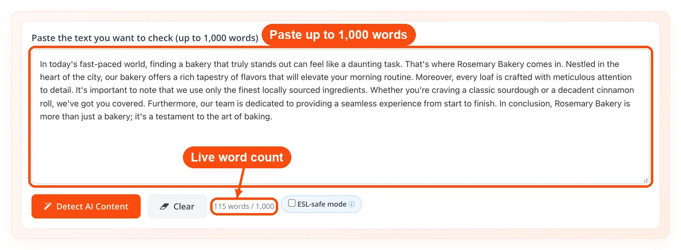 Text pasted with live word count