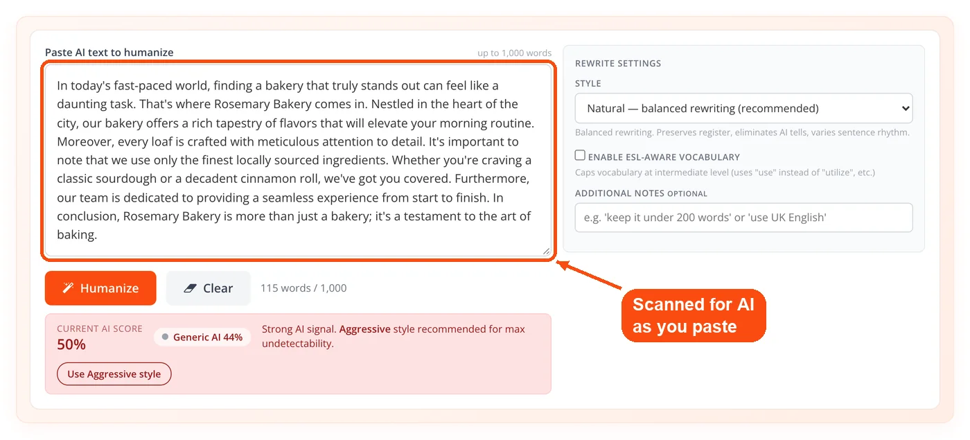 AI text pasted and scanned automatically