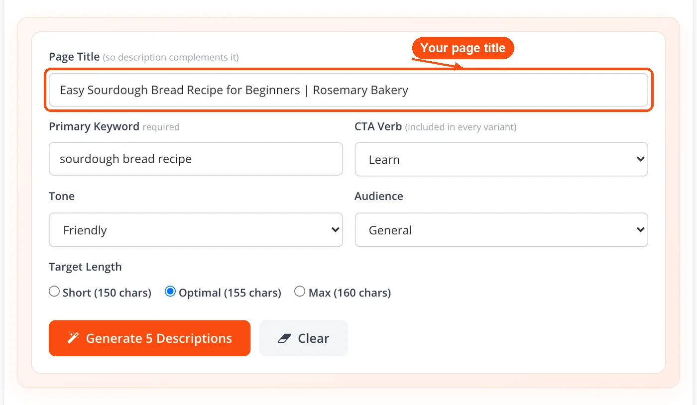 Page title typed into the field