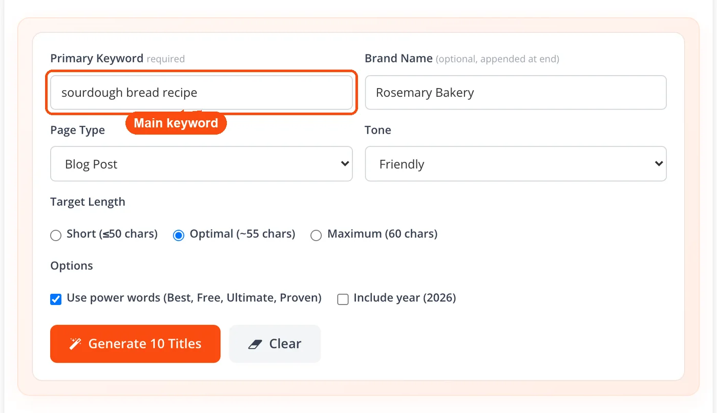 Primary keyword typed into the field