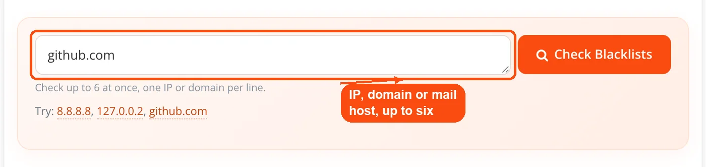 Domain typed into Blacklist Lookup
