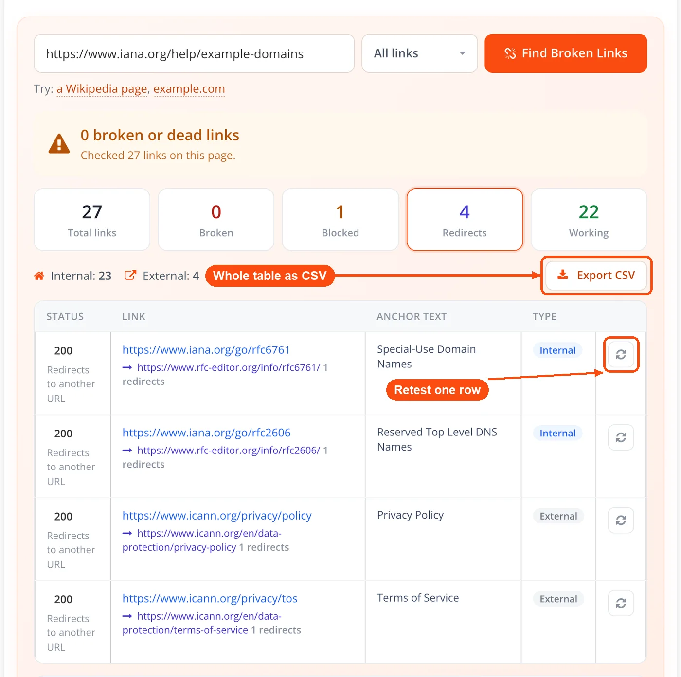Row recheck button and CSV export