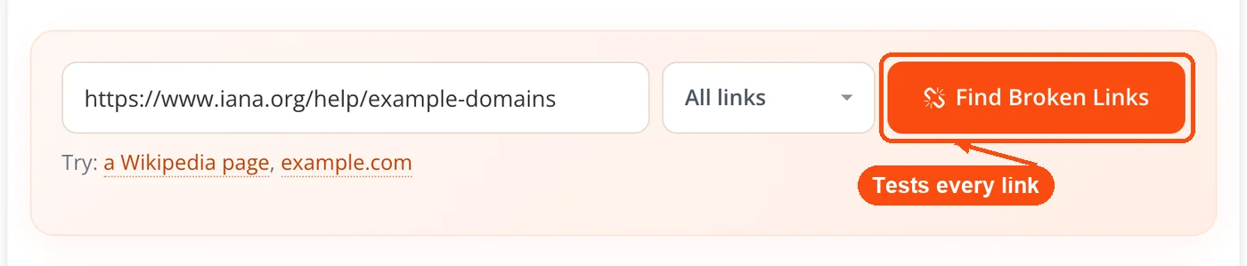 Find Broken Links button starts scan