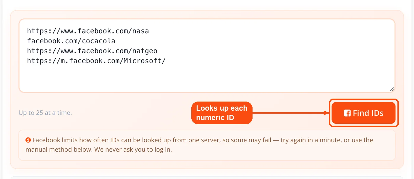 Find IDs button that runs the lookup
