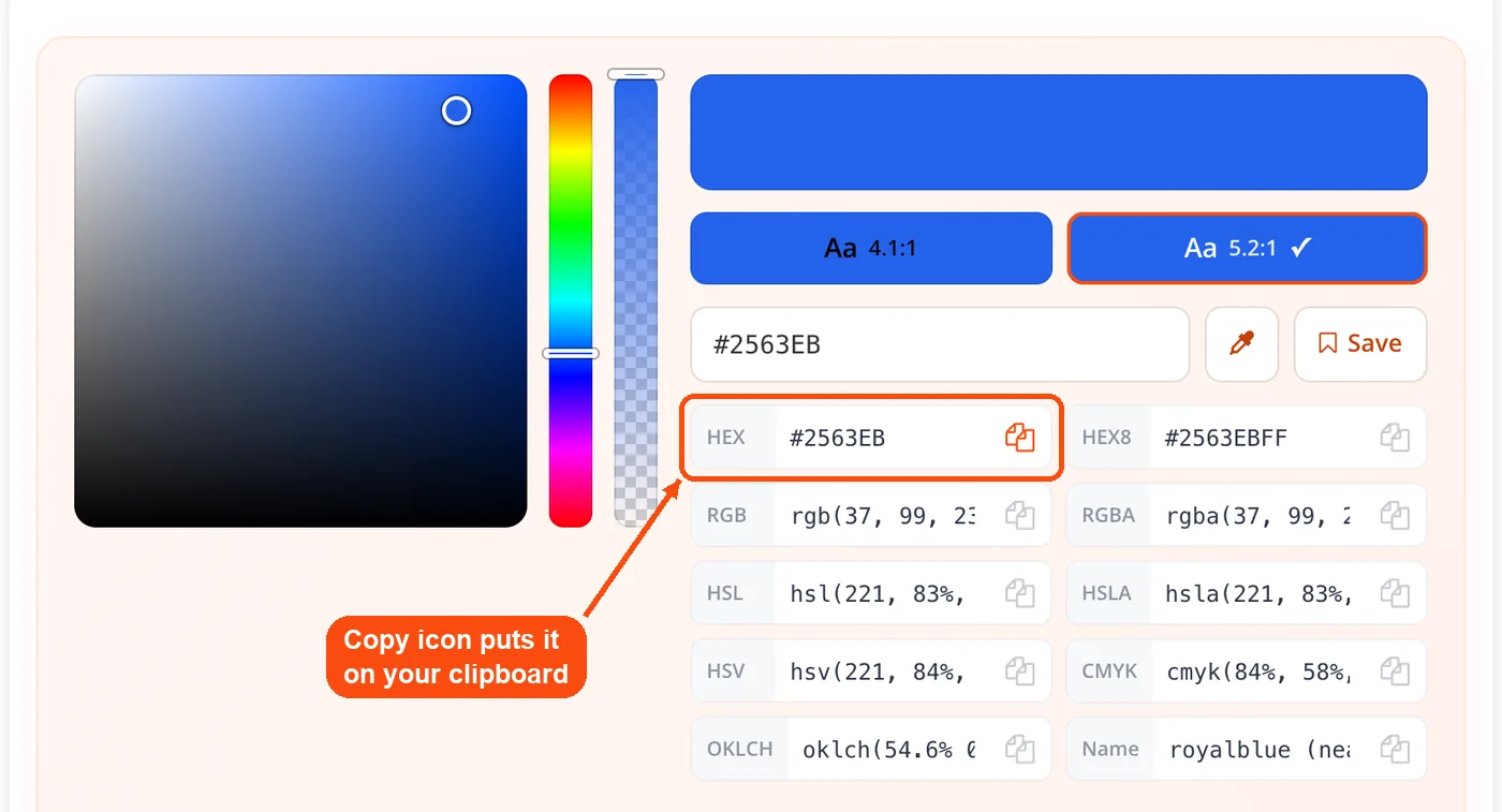 Copy icon on the HEX tile