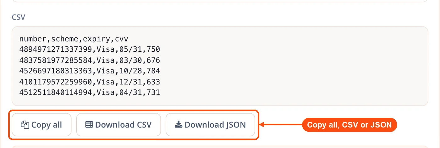 CSV output with copy and downloads