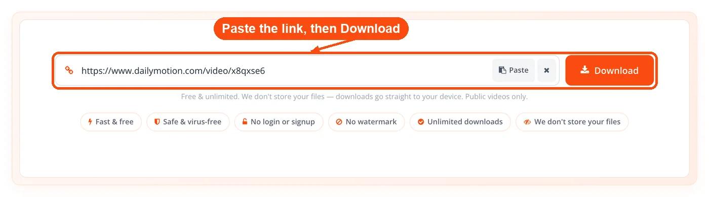 Dailymotion link pasted, ready to download