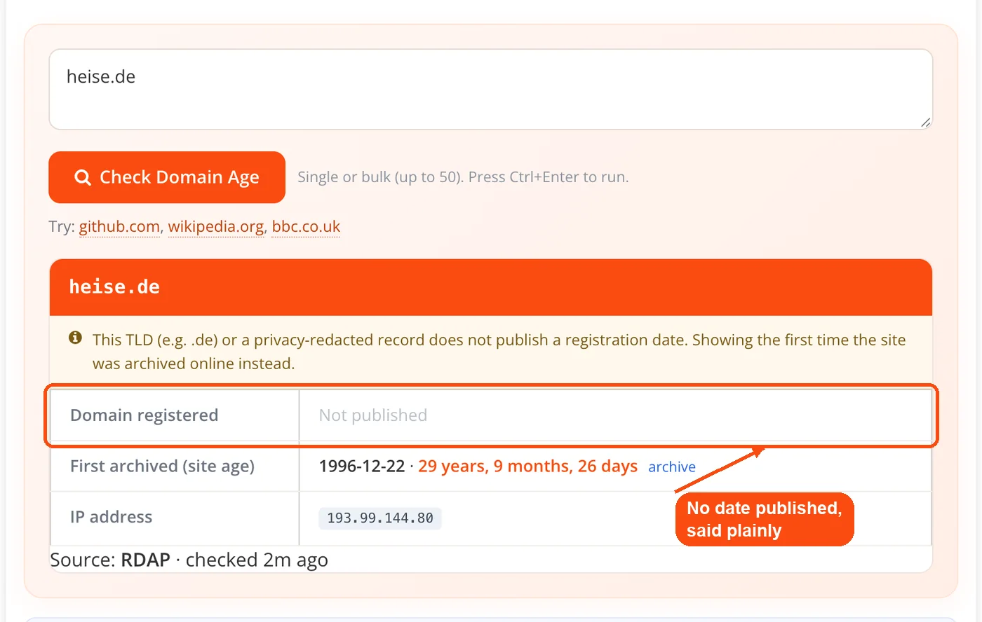 Registration date marked Not published