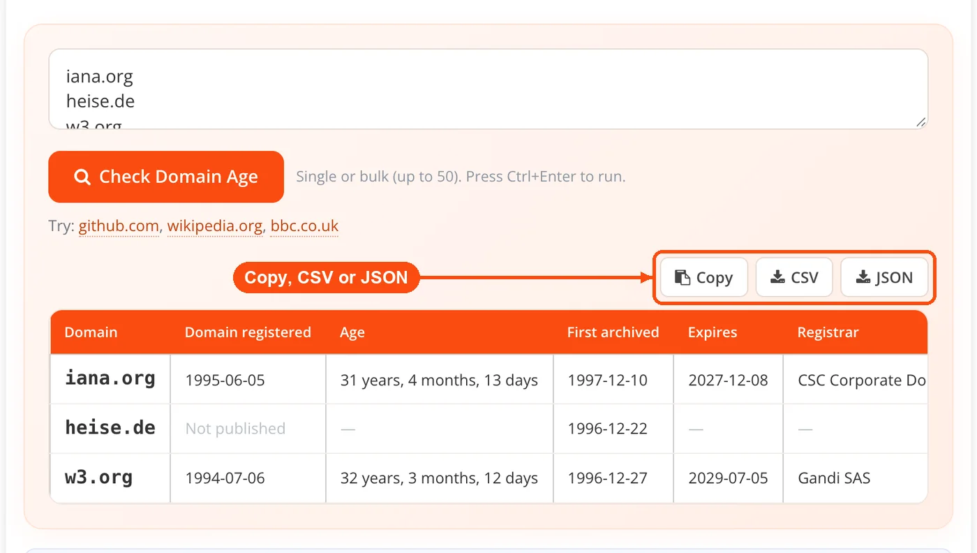 Bulk table with copy, CSV, JSON