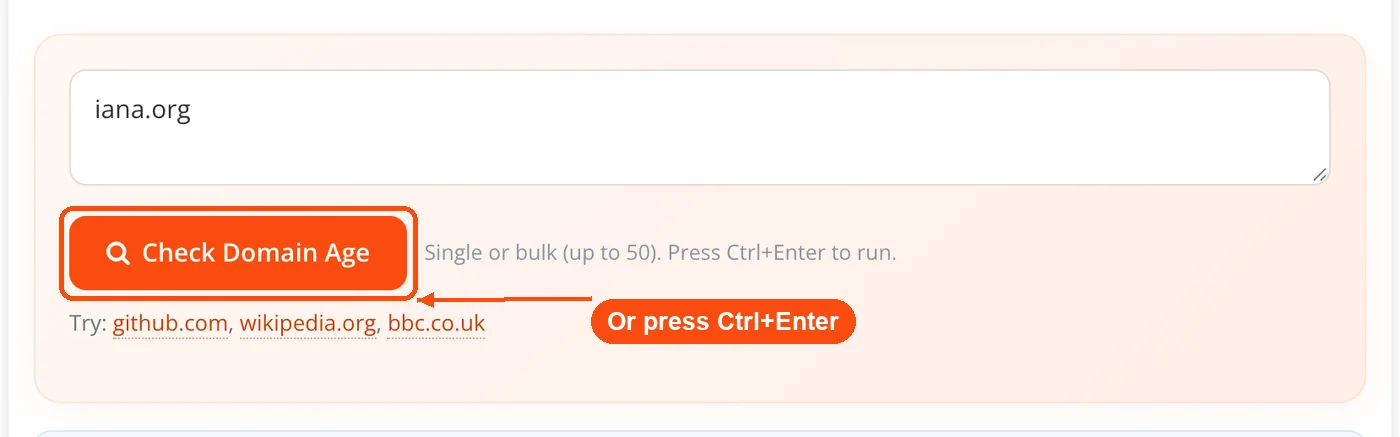 Check Domain Age button and shortcut