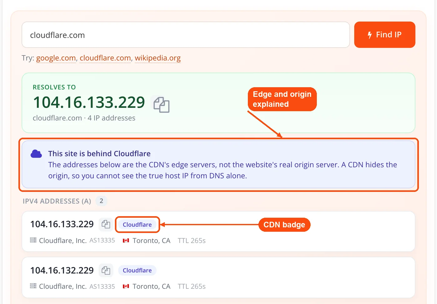 Cloudflare banner and CDN badge