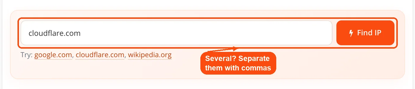 Domain typed beside the Find IP button