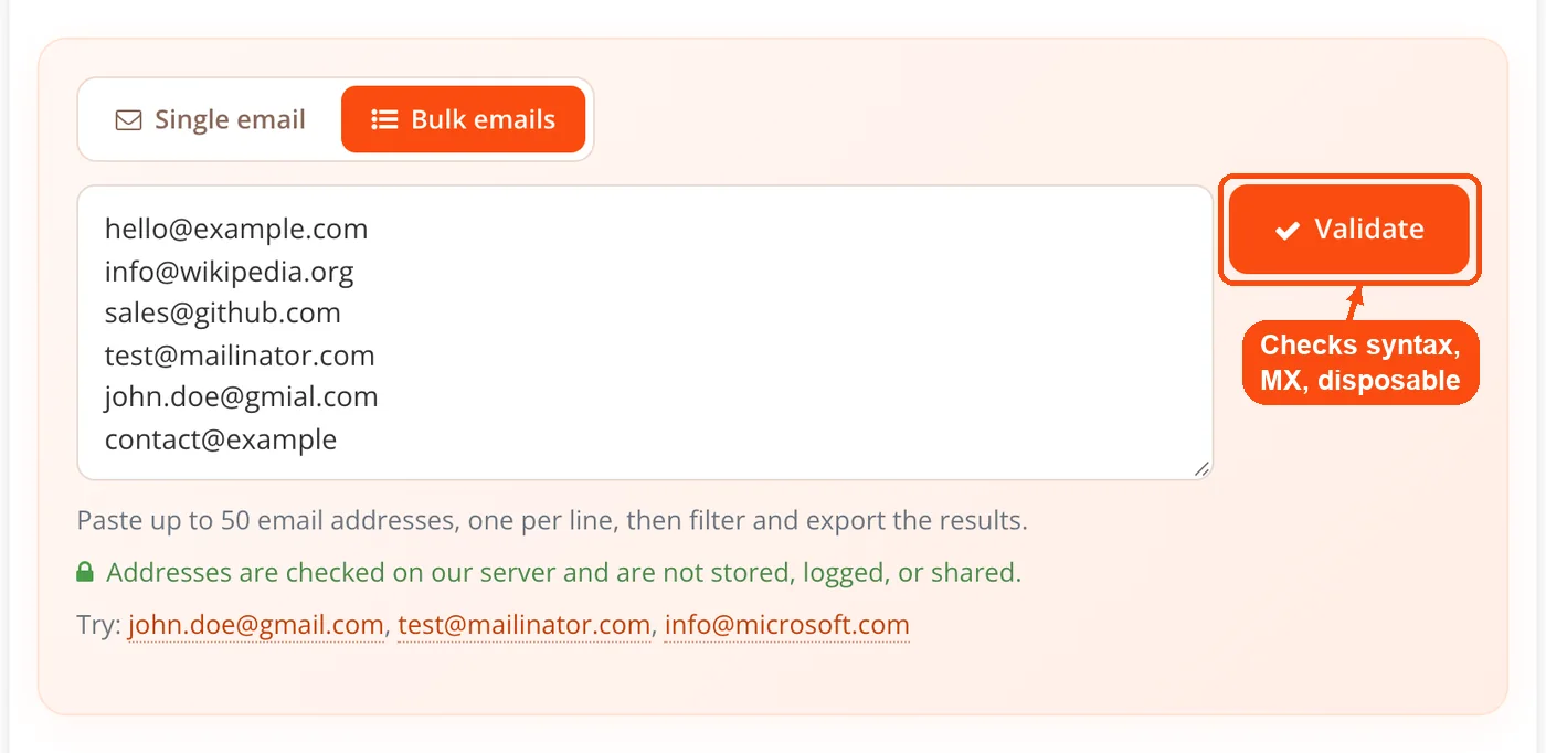Validate button that checks every address