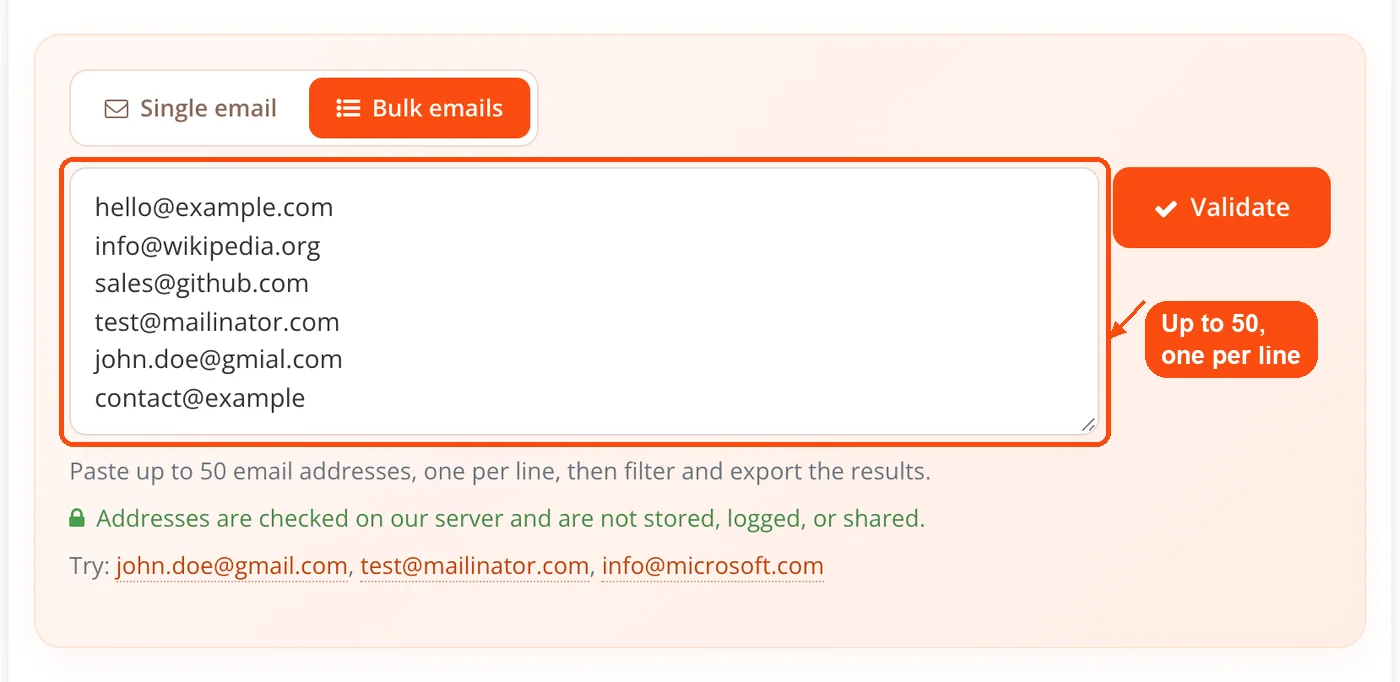 Email list pasted in Bulk tab