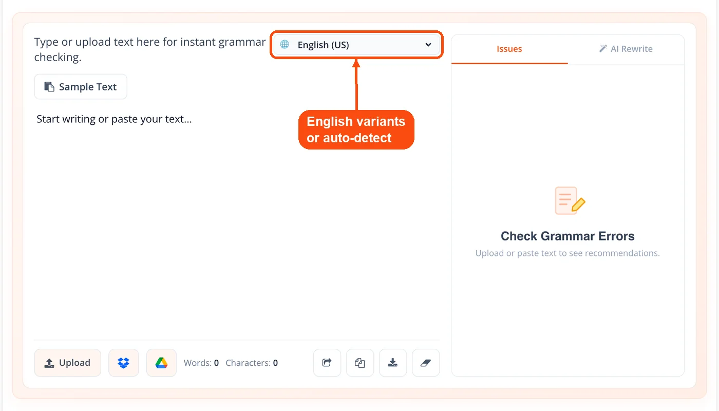 Language and dialect dropdown