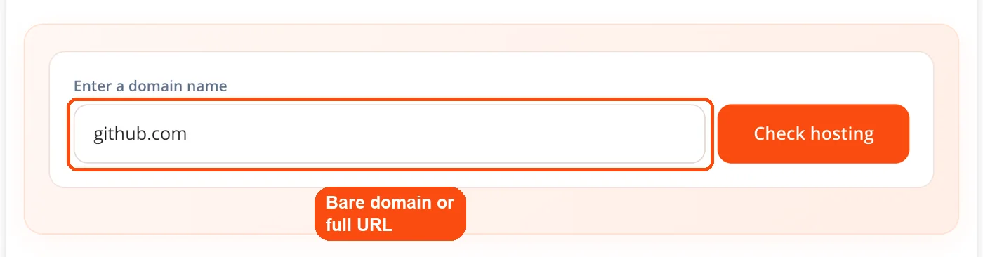 Domain typed into Hosting Checker