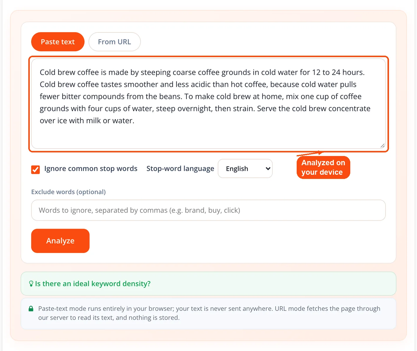 Text pasted for in-browser analysis