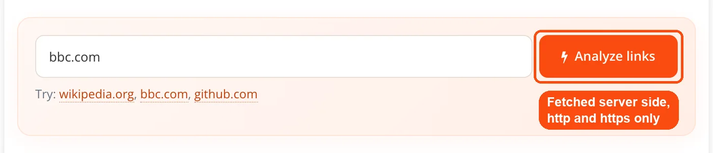 Analyze links button fetches the page