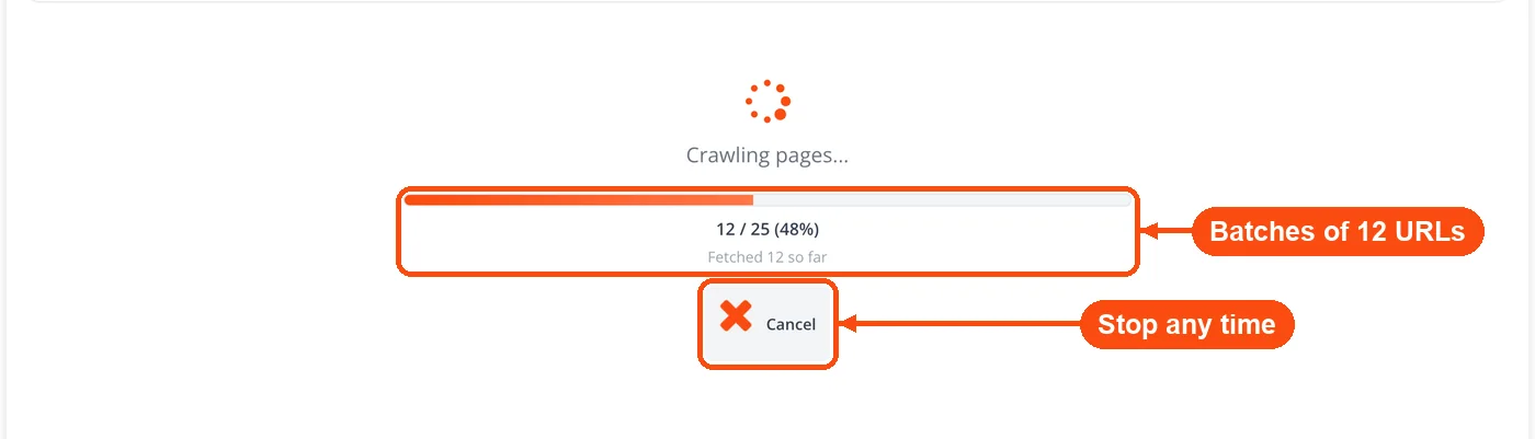 Crawl progress bar with cancel button