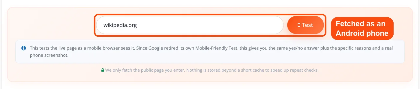 URL typed beside the Test button
