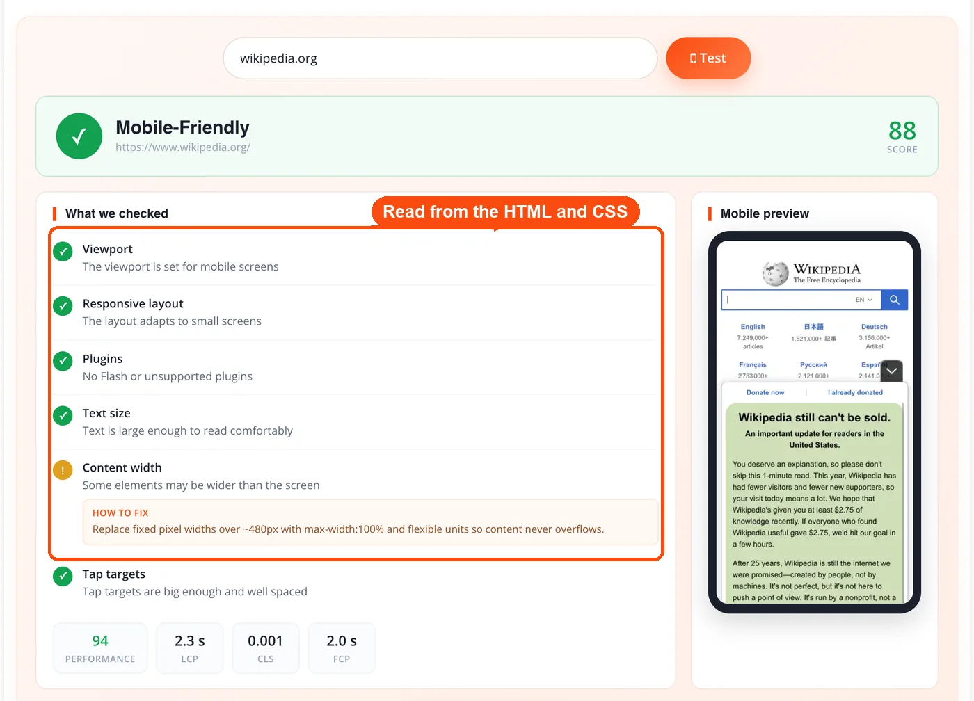 Viewport, layout, plugins, text and width checks