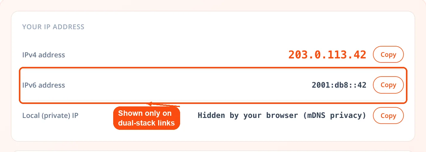 Public IPv6 address on its own row