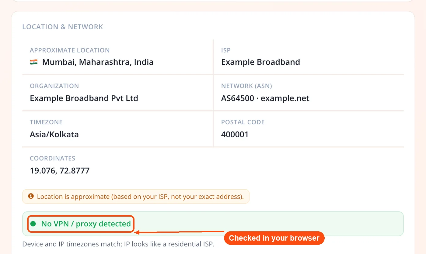 VPN and proxy indicator result