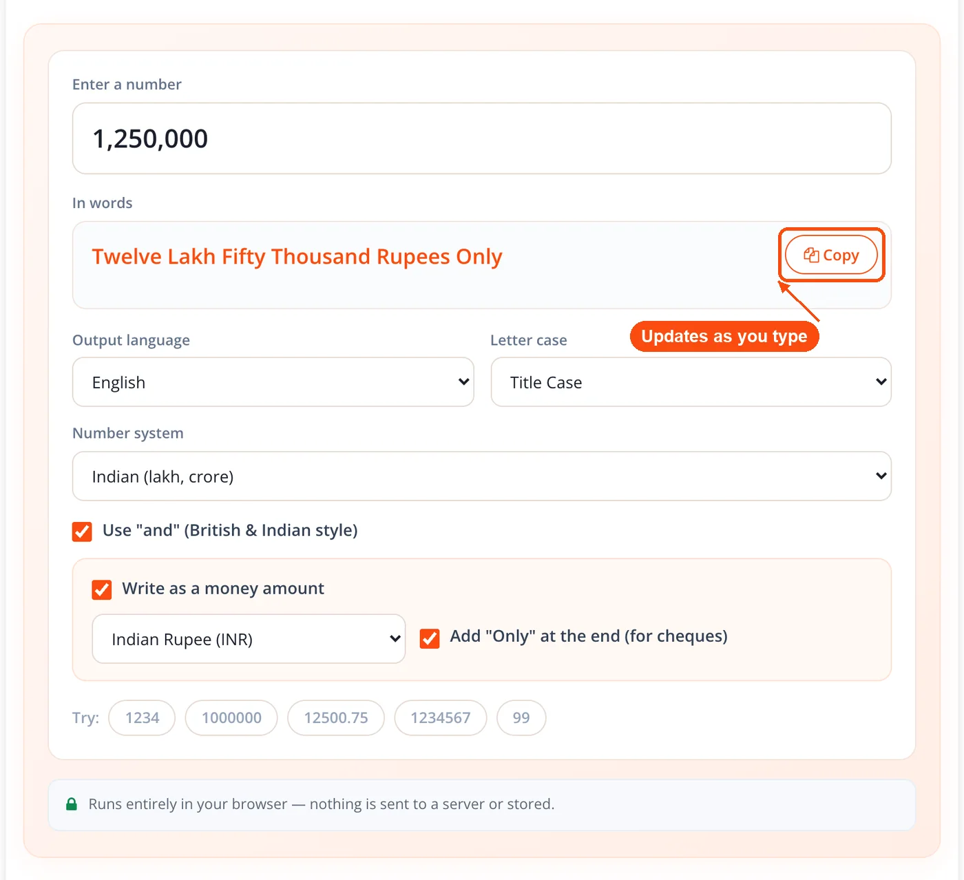 Copy button beside the words result