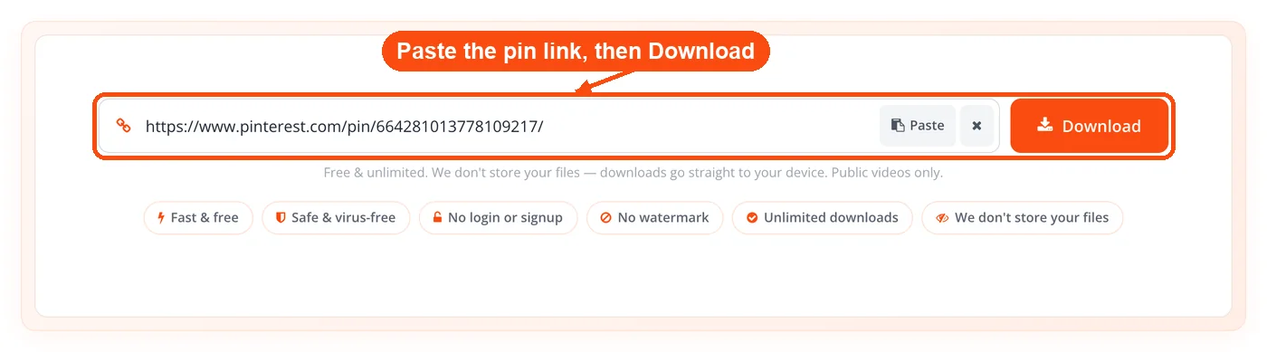 Pin link pasted, ready to download