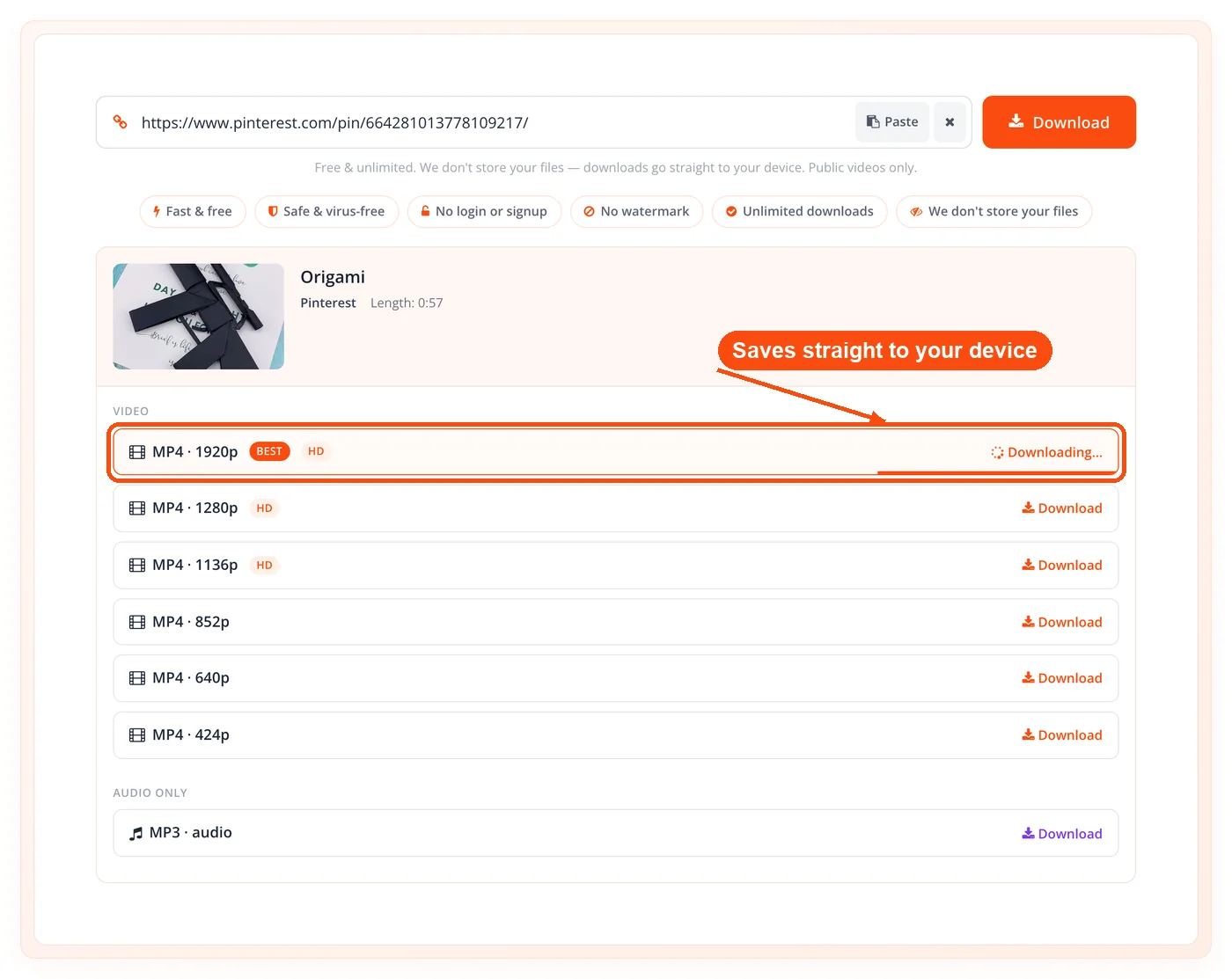 Best quality pin video downloading