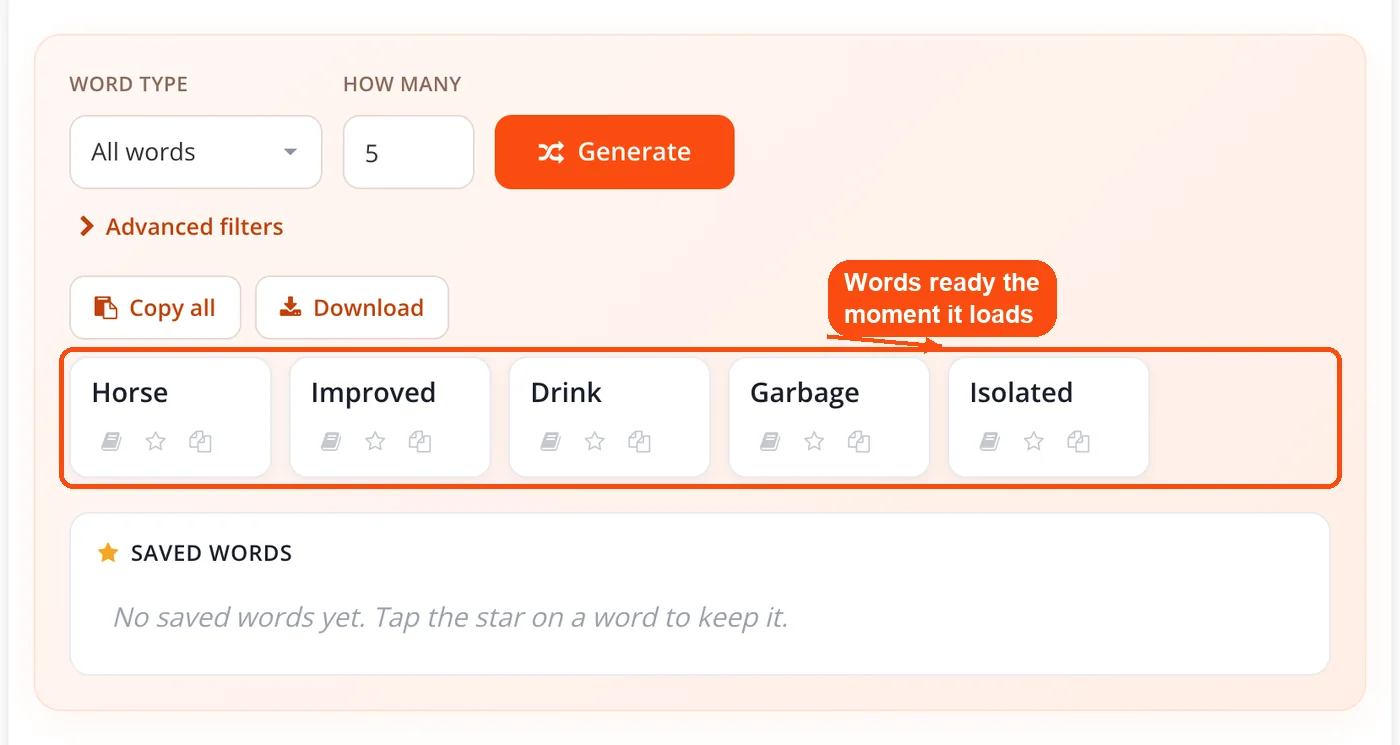 Random words shown on page load