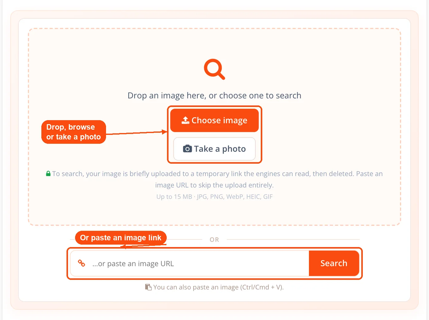 Upload, photo and image URL options